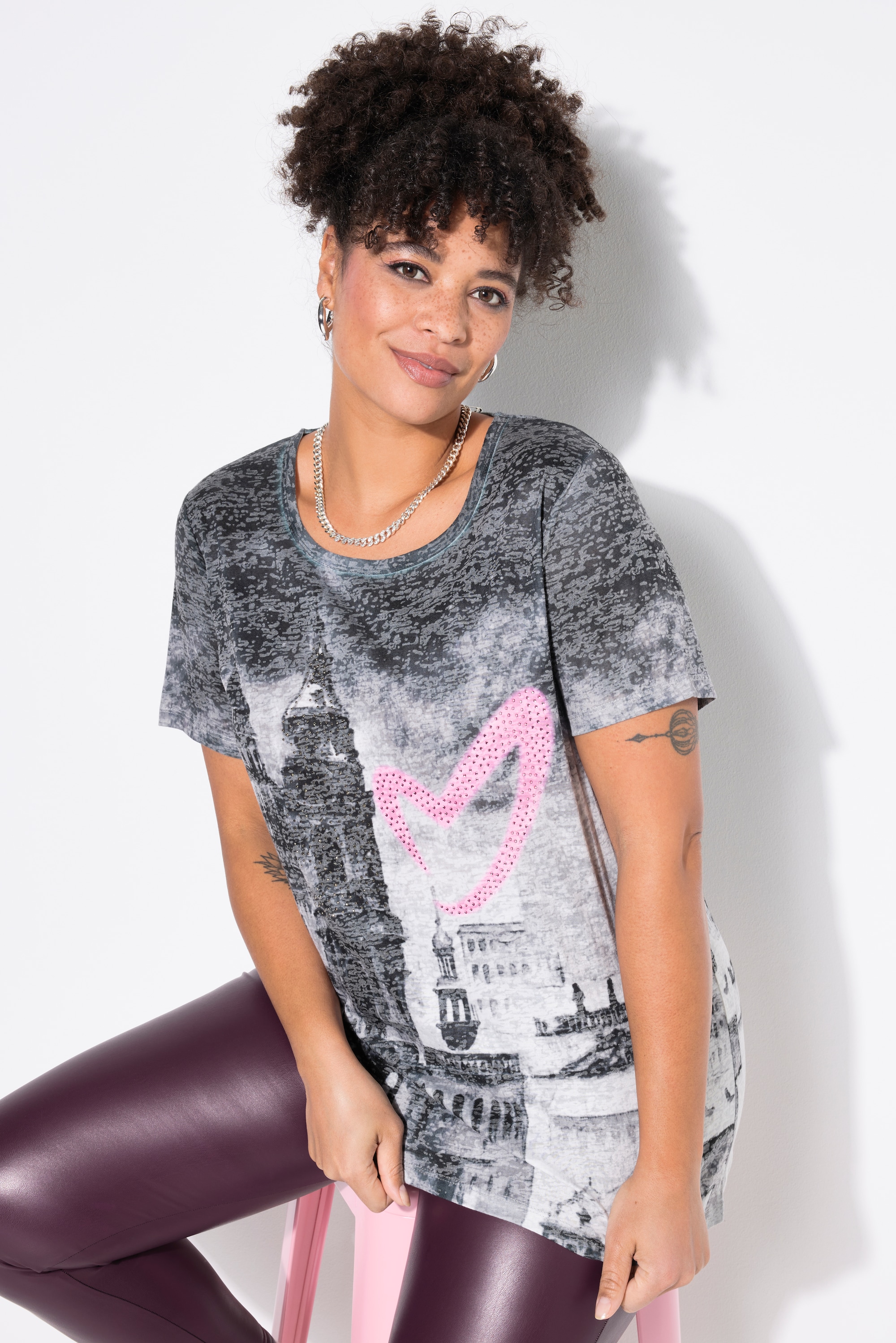 MIAMODA Damen große Größen T Shirt A Linie Stadt Herzdruck 839914