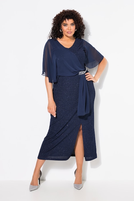 Sparkling Layered Wrap Look Maxi Dress