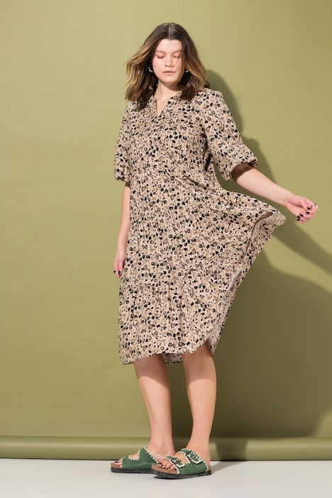 Abstract Leopard Print Puff Sleeve Dress