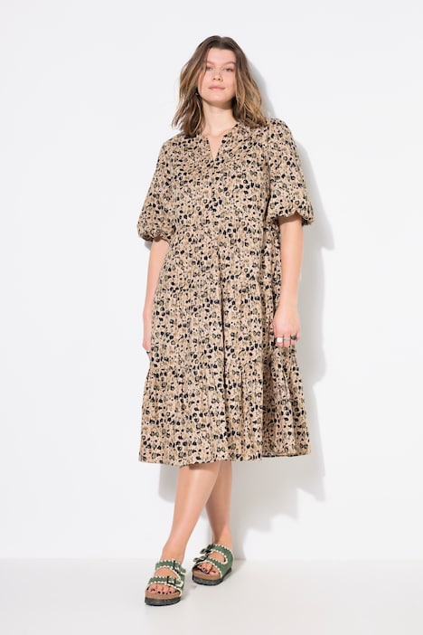 Abstract Leopard Print Puff Sleeve Dress