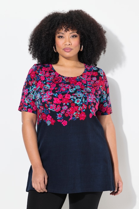 Floral Placement Print A-Line Knit Tunic