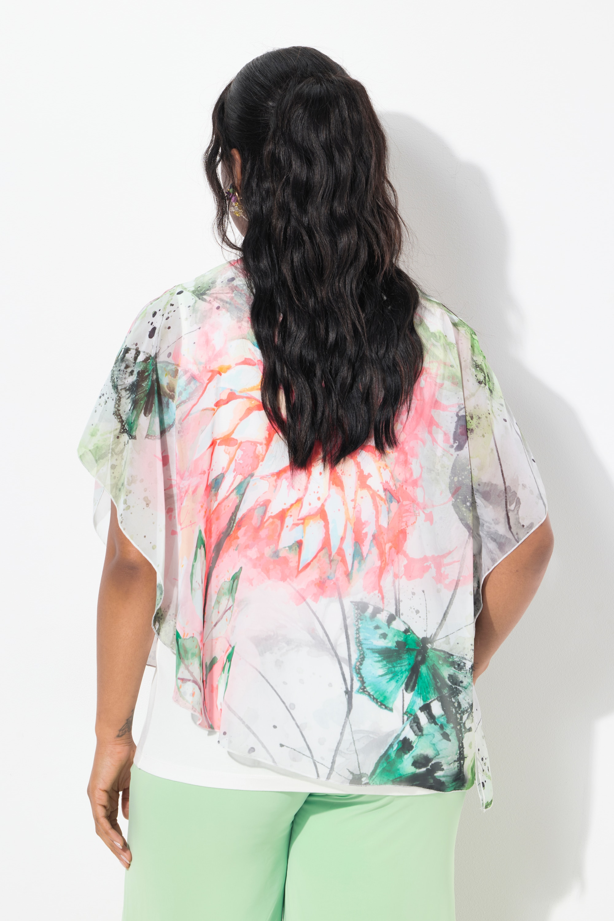 Ulla Popken Damen große Größen Bluse Blüten doppellagig Rundhals Halbarm 839922