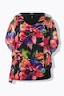 Bluse, dobbelt lag, blomster, rund hals, korte ærmer