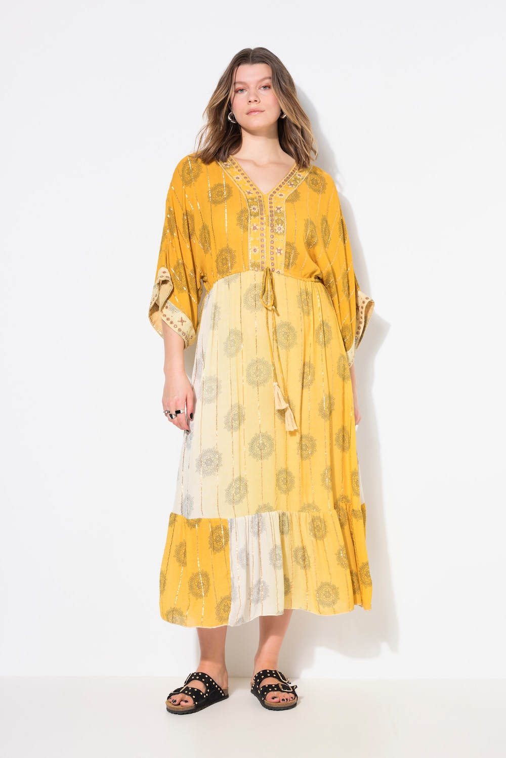 Thumbnail - Große Größen Maxikleid, Damen, gelb, Größe: 42/44, Viskose, Studio Untold