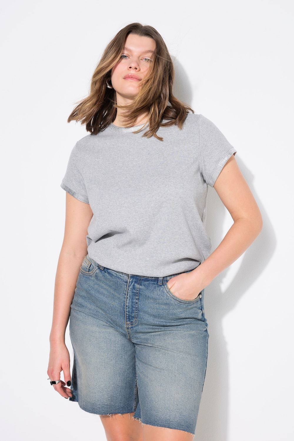 Große Größen Rippshirt, Damen, grau, Größe: 46/48, Baumwolle/Polyester, Studio Untold