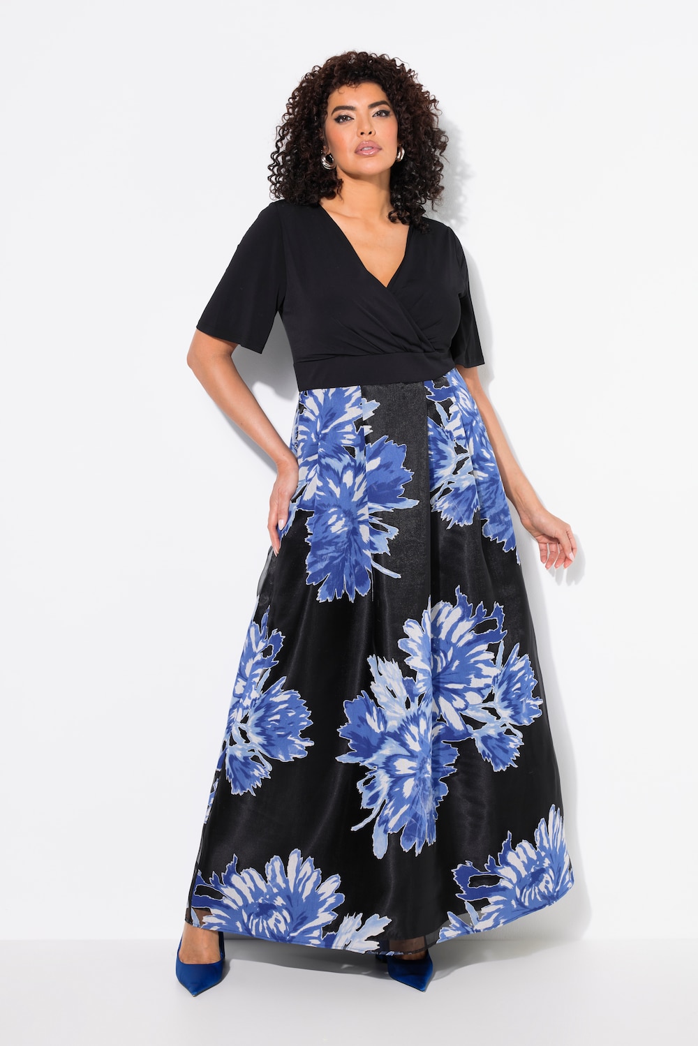 Große Größen Maxikleid, Damen, schwarz, Größe: 46/48, Polyester/Baumwolle/Viskose, Ulla Popken