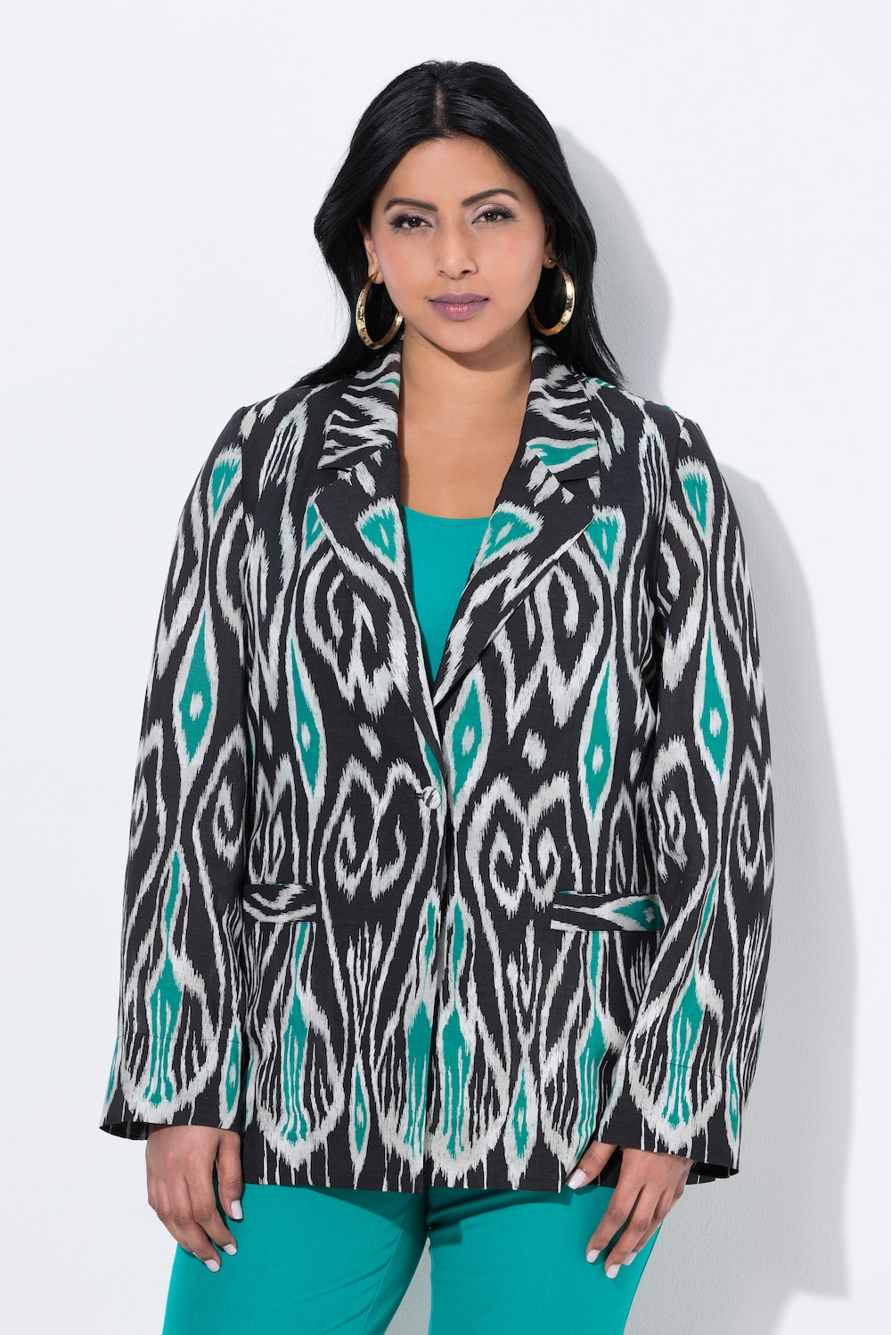 Große Größen Leinenmix-Blazer, Damen, schwarz, Größe: 50, Viskose/Leinen, Ulla Popken