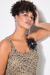 Maxikjole i mesh, A-linje, leopard, 3D-blomster