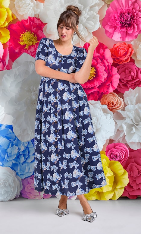 Leinenmix-Bluse, A-Linie, Tunika-Ausschnitt, 3/4-Arm