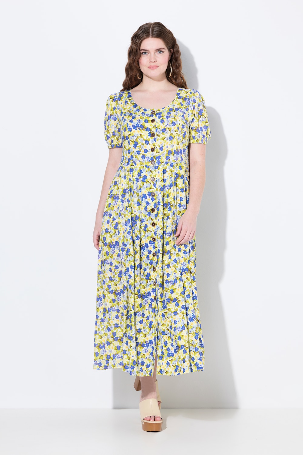 Große Größen Leinenmix-Maxikleid, Damen, gelb, Größe: 62/64, Viskose/Leinen, Ulla Popken