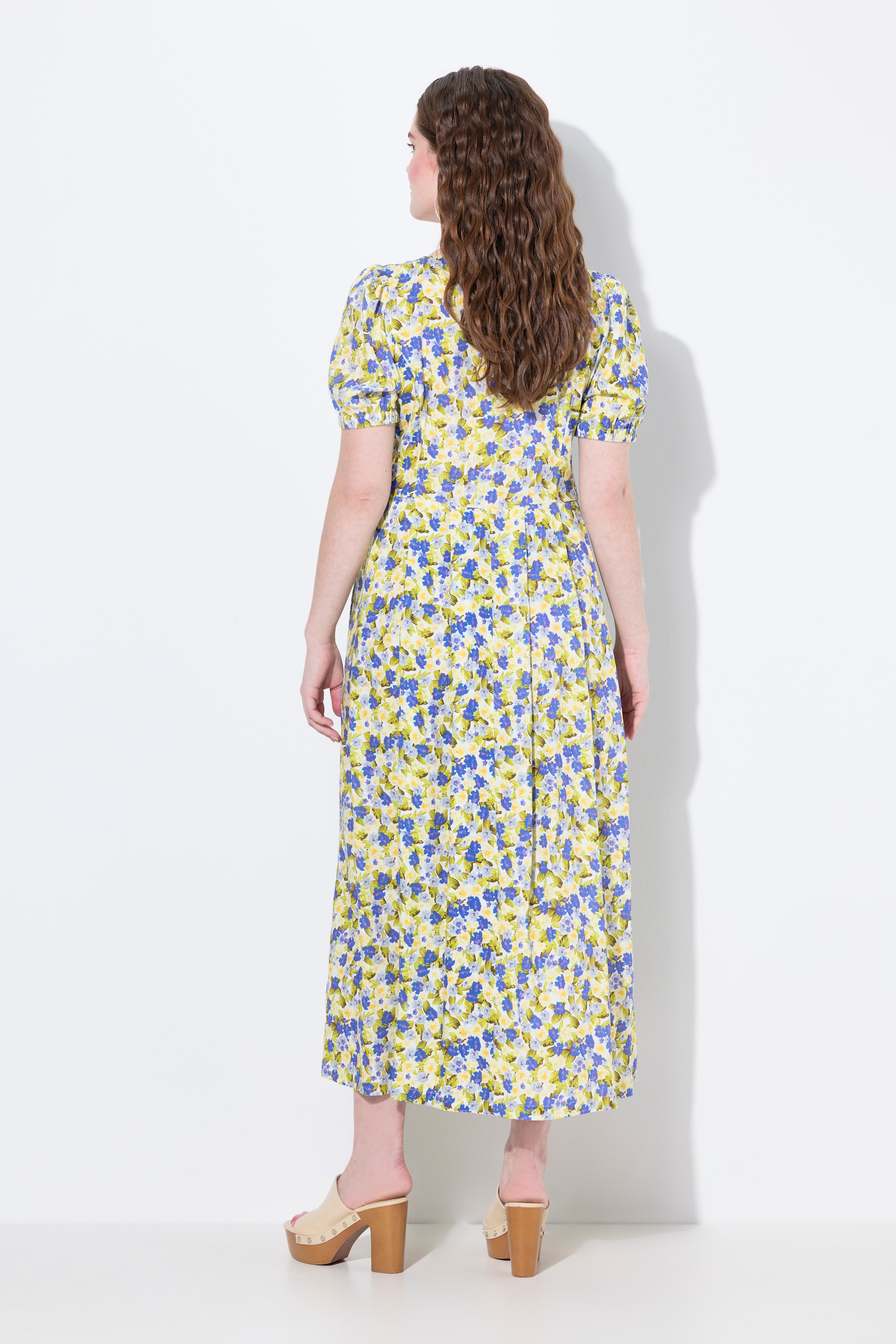 Ulla Popken Damen große Größen Leinenmix Maxikleid Rundhals Halbarm