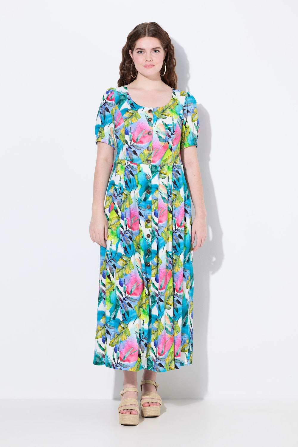 Große Größen Leinenmix-Maxikleid, Damen, blau, Größe: 62/64, Viskose/Leinen, Ulla Popken