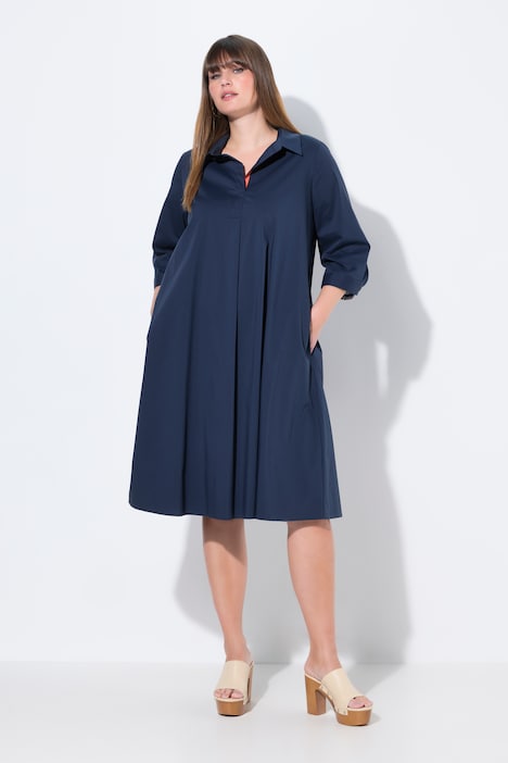 Flared Collared 3/4 Sleeve Midi Dress