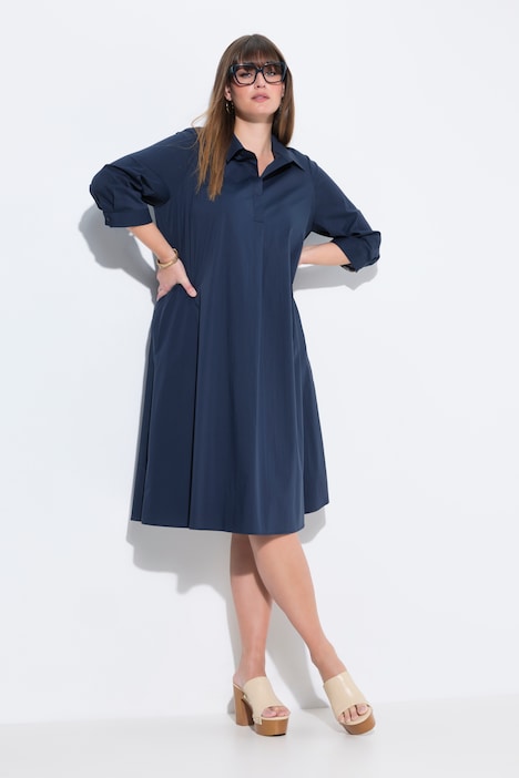 Flared Collared 3/4 Sleeve Midi Dress