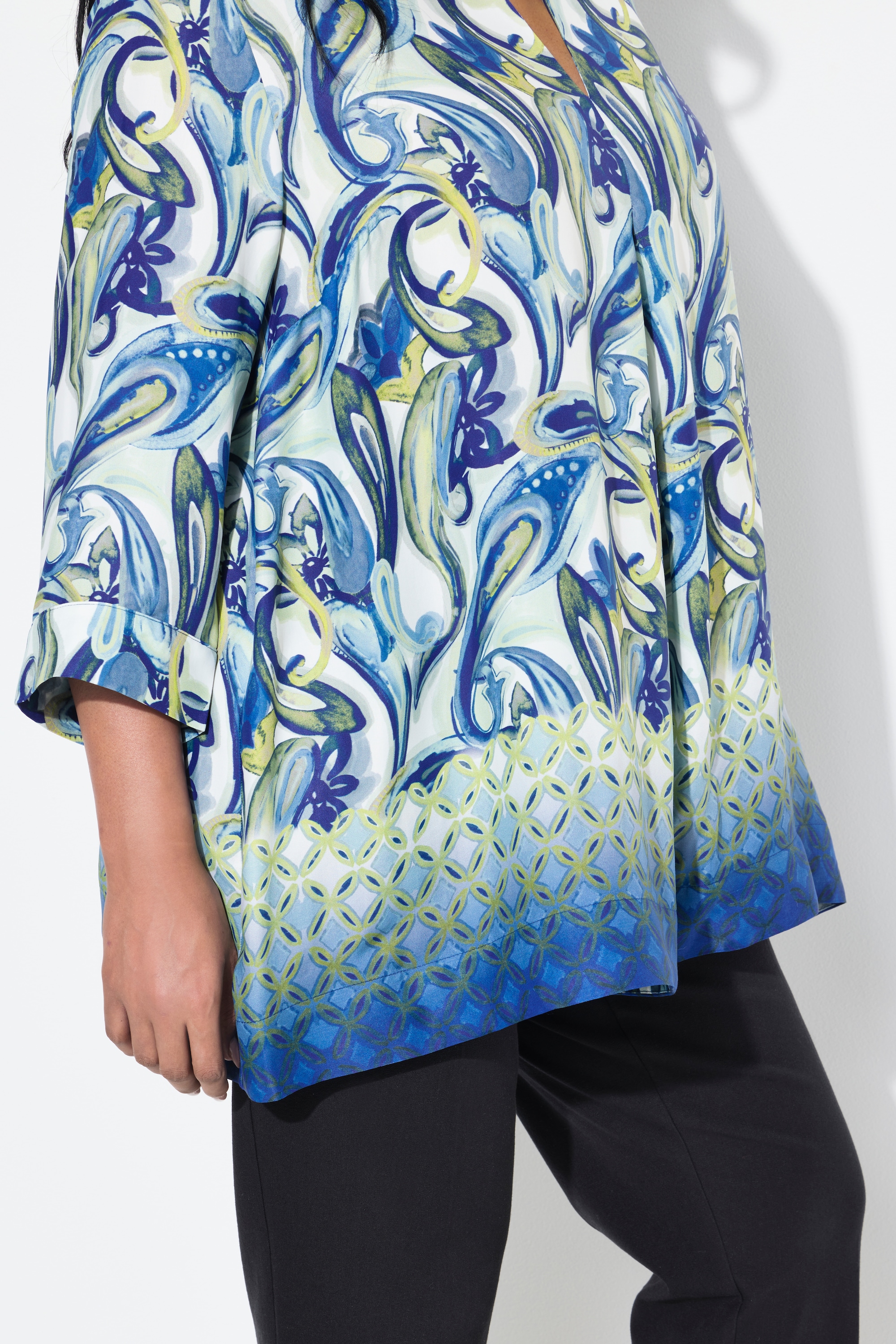 Ulla Popken Damen große Größen Tunika Paisley A Linie Kelchkragen 3 4 Arm 840002
