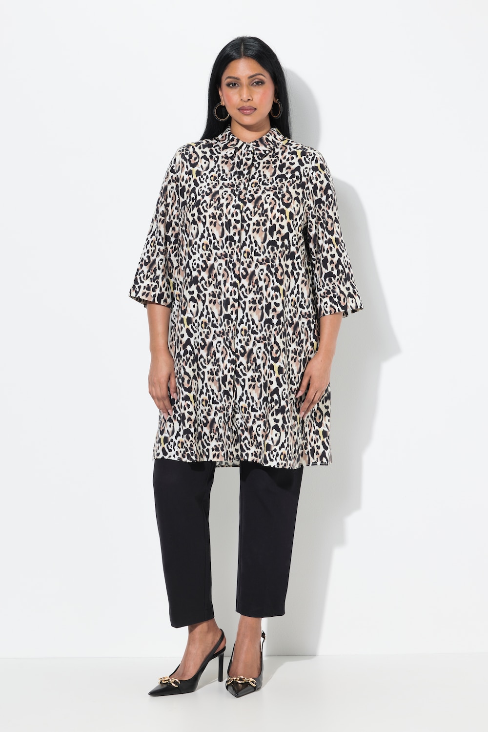 Große Größen Lyocell-Longbluse, Damen, schwarz, Größe: 42/44, Synthetische Fasern, Ulla Popken