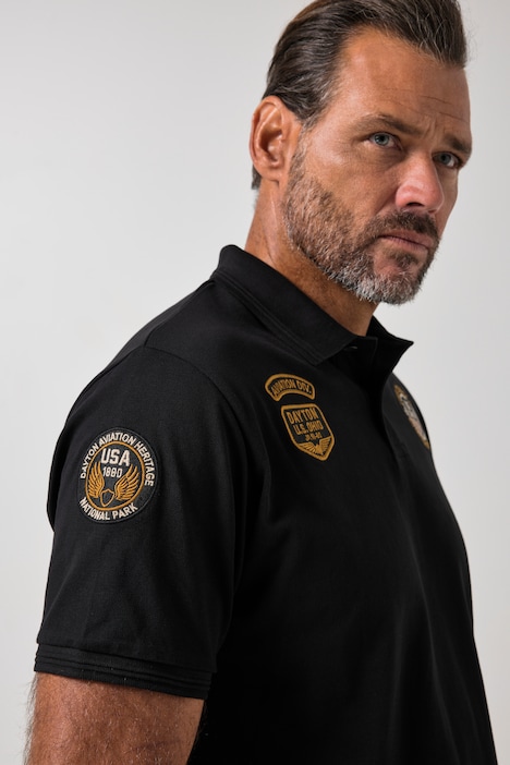 poloshirt, korte mouw, piqué, badges, tot 8XL