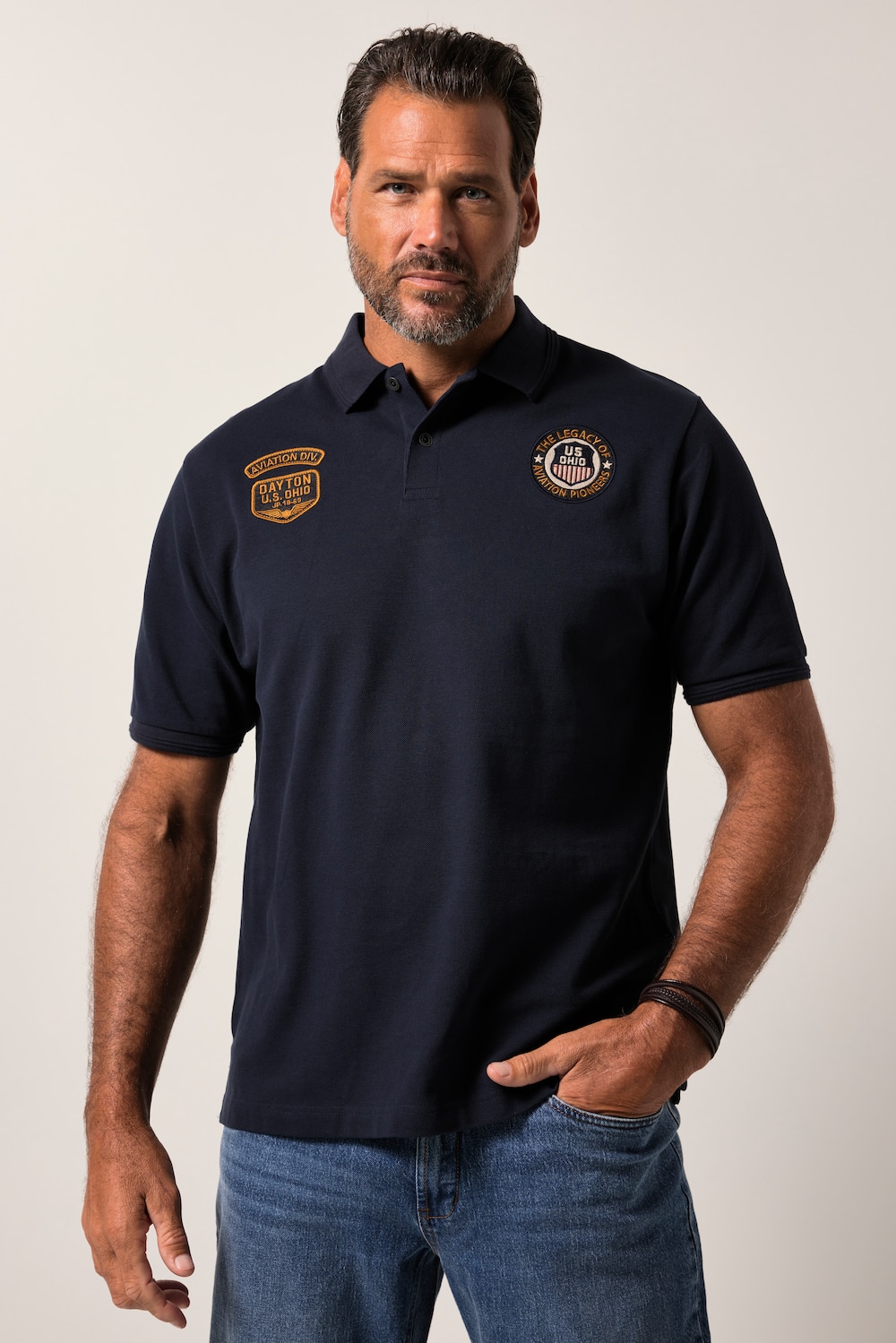 JP1880 Poloshirt, Halbarm, Piqué, Badges, bis 8 XL