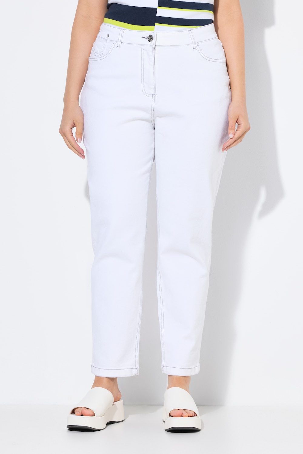 Große Größen Mom-Jeans, Damen, weiß, Größe: 48, Baumwolle, Ulla Popken
