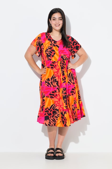 Kleid, A-Linie, leuchtender Animal-Patchprint