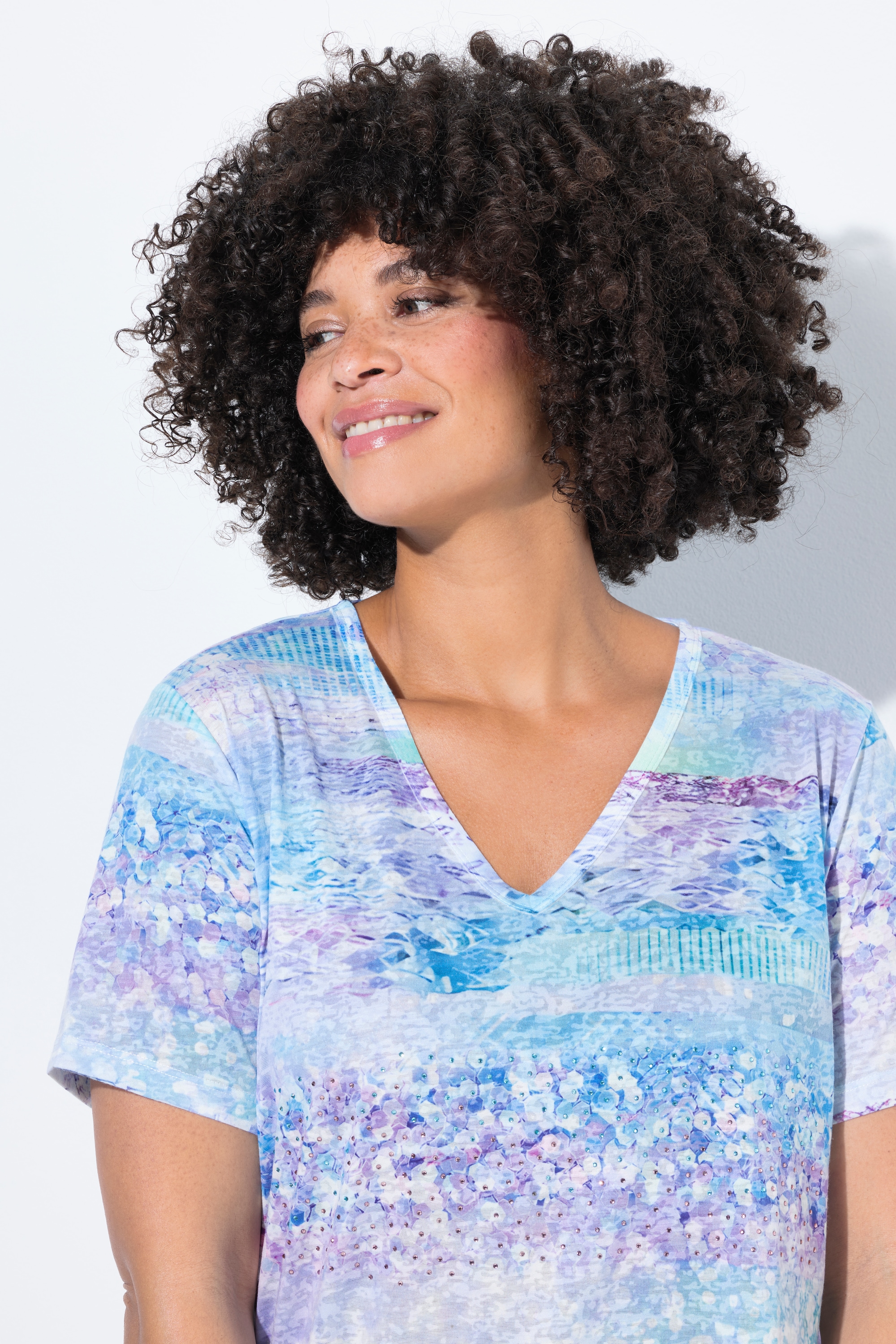 Angel of Style Damen große Größen T Shirt A Linie Glitzersteinchen