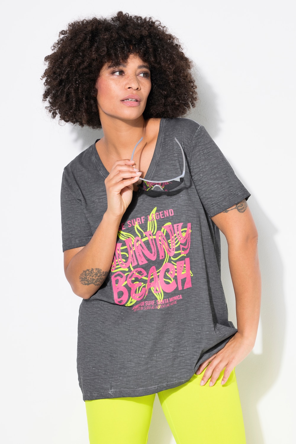 T-shirt, A-lijn, beach-tekstprint