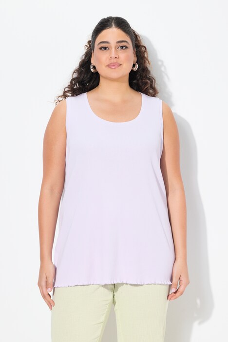 Ulla Popken Top Linea A Donna: Senza Maniche, Scollo Rotondo Con Pieghe Decorative - Morbido Modal