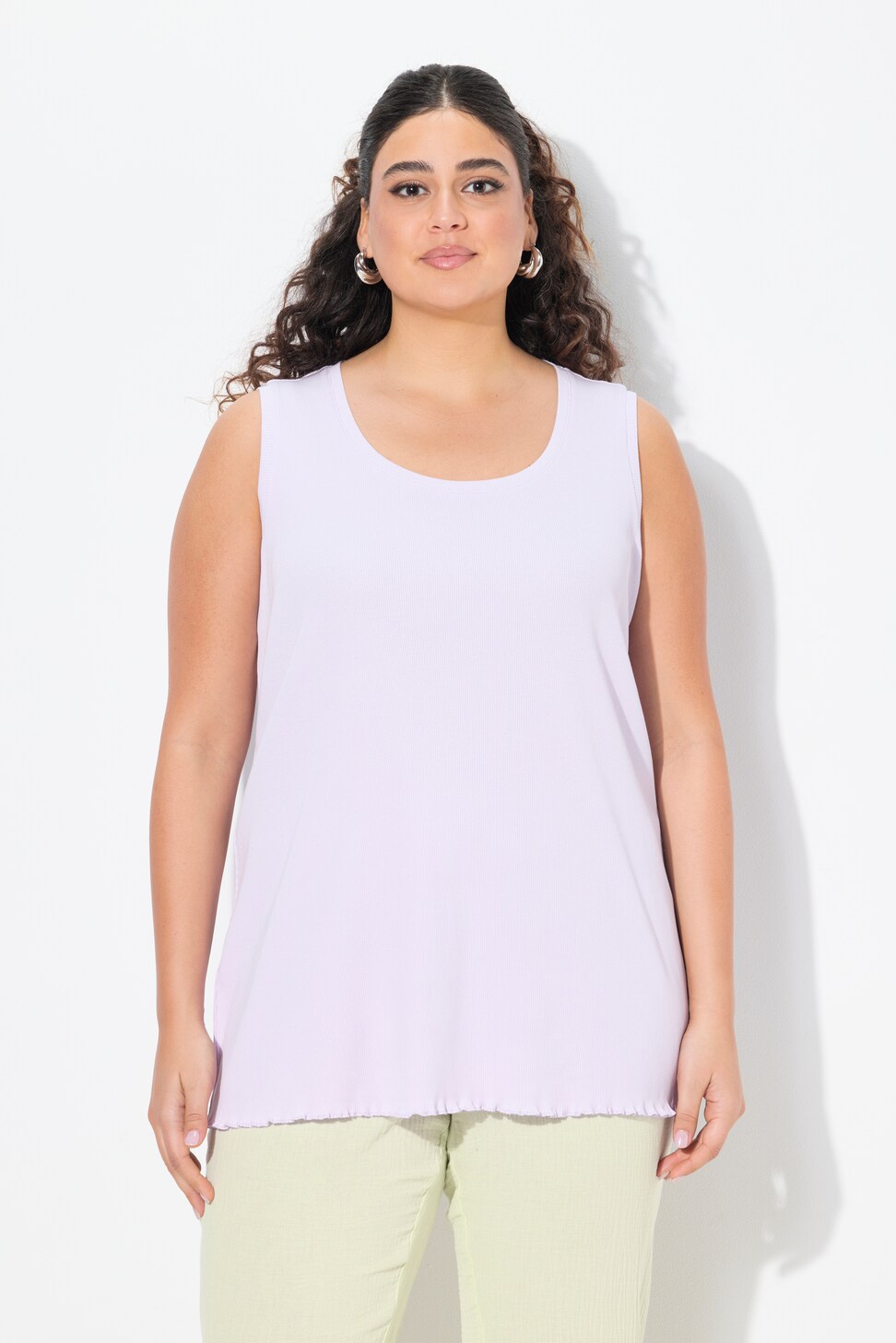 Ulla Popken Top Linea A Donna: Senza Maniche, Scollo Rotondo Con Pieghe Decorative - Morbido Modal