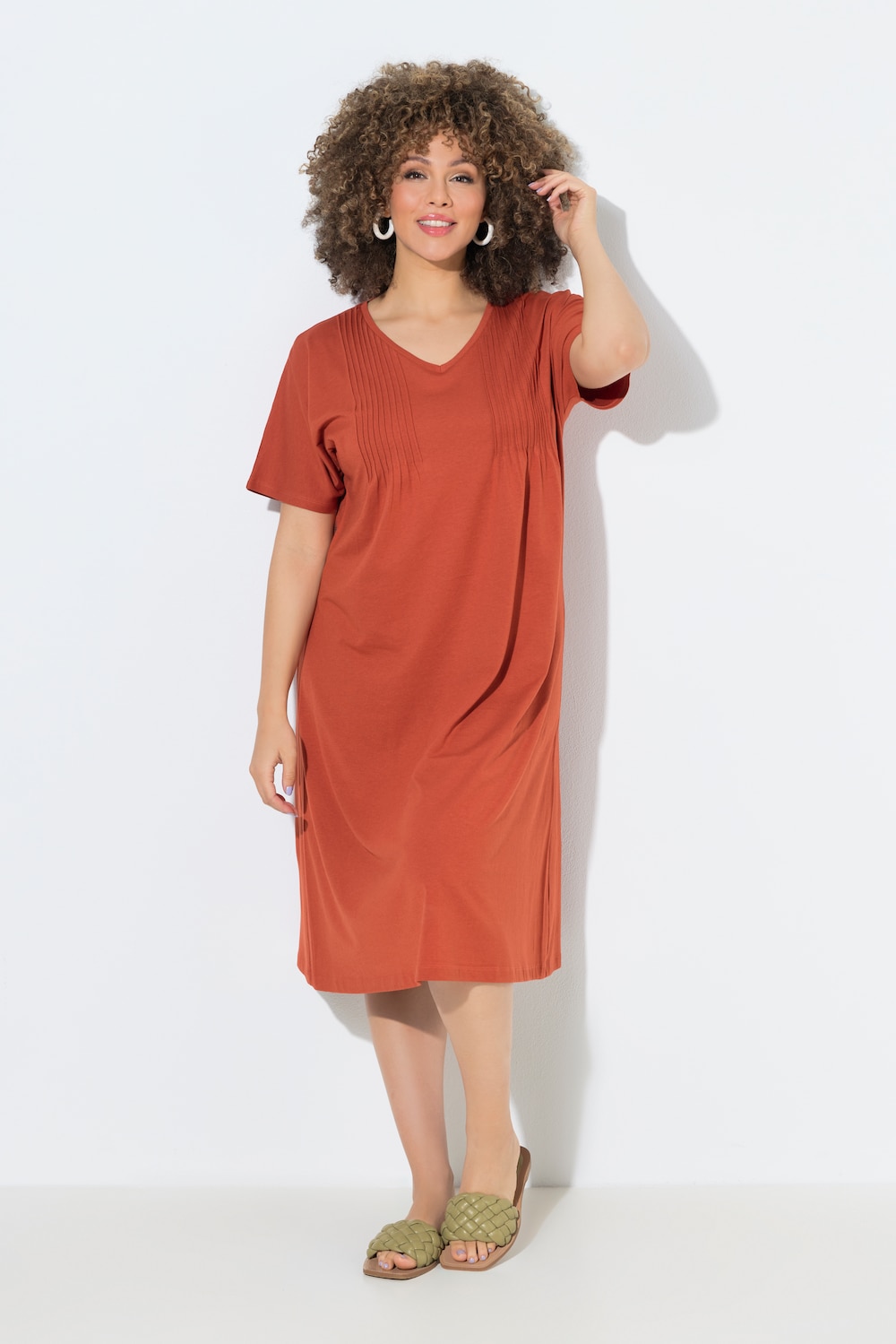 Jerseykjole, piping, A-linje, V-hals, korte ermer