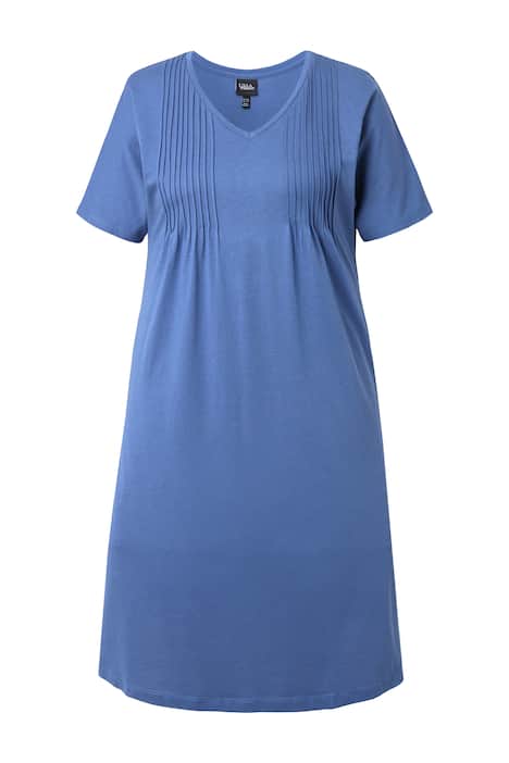 Žerzejové šaty, plisování, A střih, výstřih do V, krátké rukávy