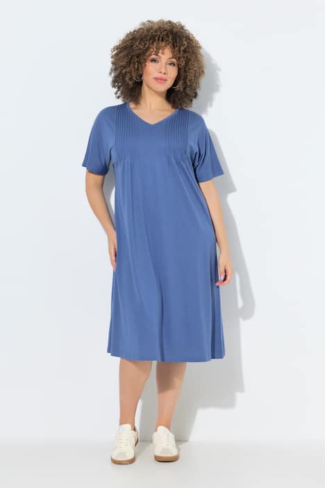 Jerseykleid, Biesen, A-Linie, V-Ausschnitt, Halbarm