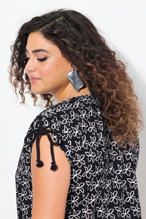 Robe Midi à Fleurs Ulla Popken Grande Taille - Sans Manches, Décolleté V, Coupe évasée - 100% Coton Jersey - Réf. 840041