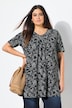 Longshirt, bloemenprint, V-hals, halve mouwen, zakken