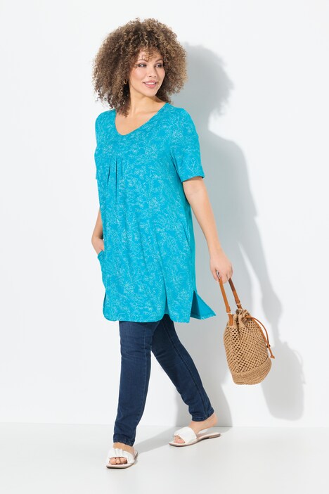 GinDin Tunica Donna Con Maniche 3/4 E Stampa Floreale, Scollo A V – Taglie Forti Dalla L Alla 4XL, Morbida E Leggera