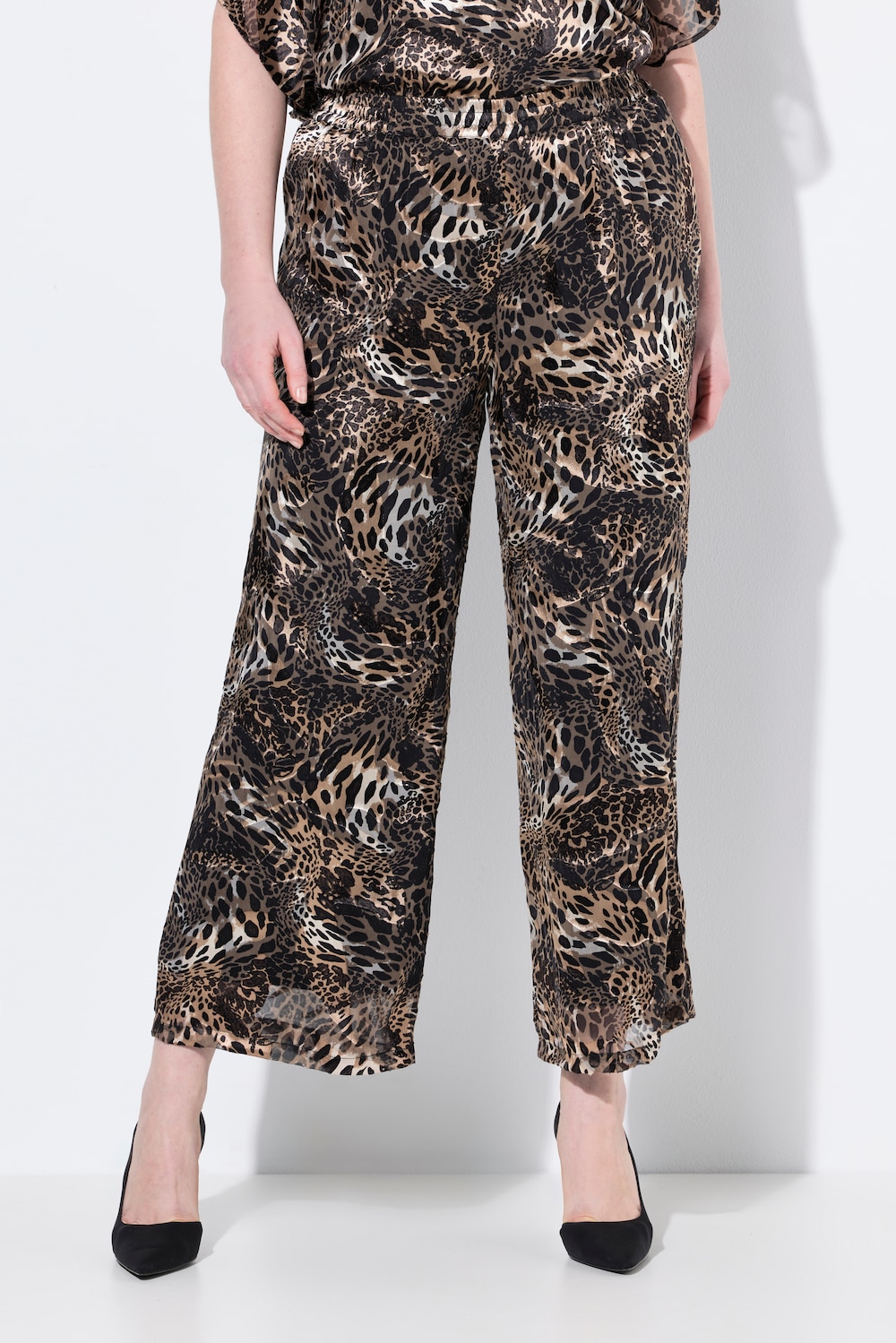 Große Größen Chiffon-Hose, Damen, schwarz, Größe: 46/48, Viskose/Synthetische Fasern/Seide, Ulla Popken