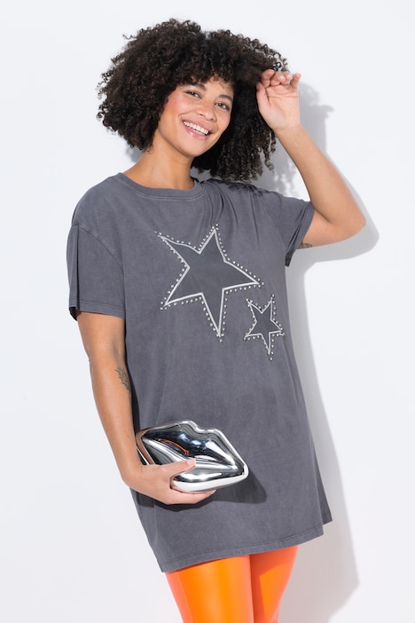 T-Shirt, Boxy Fit, Sterne auf Mesh