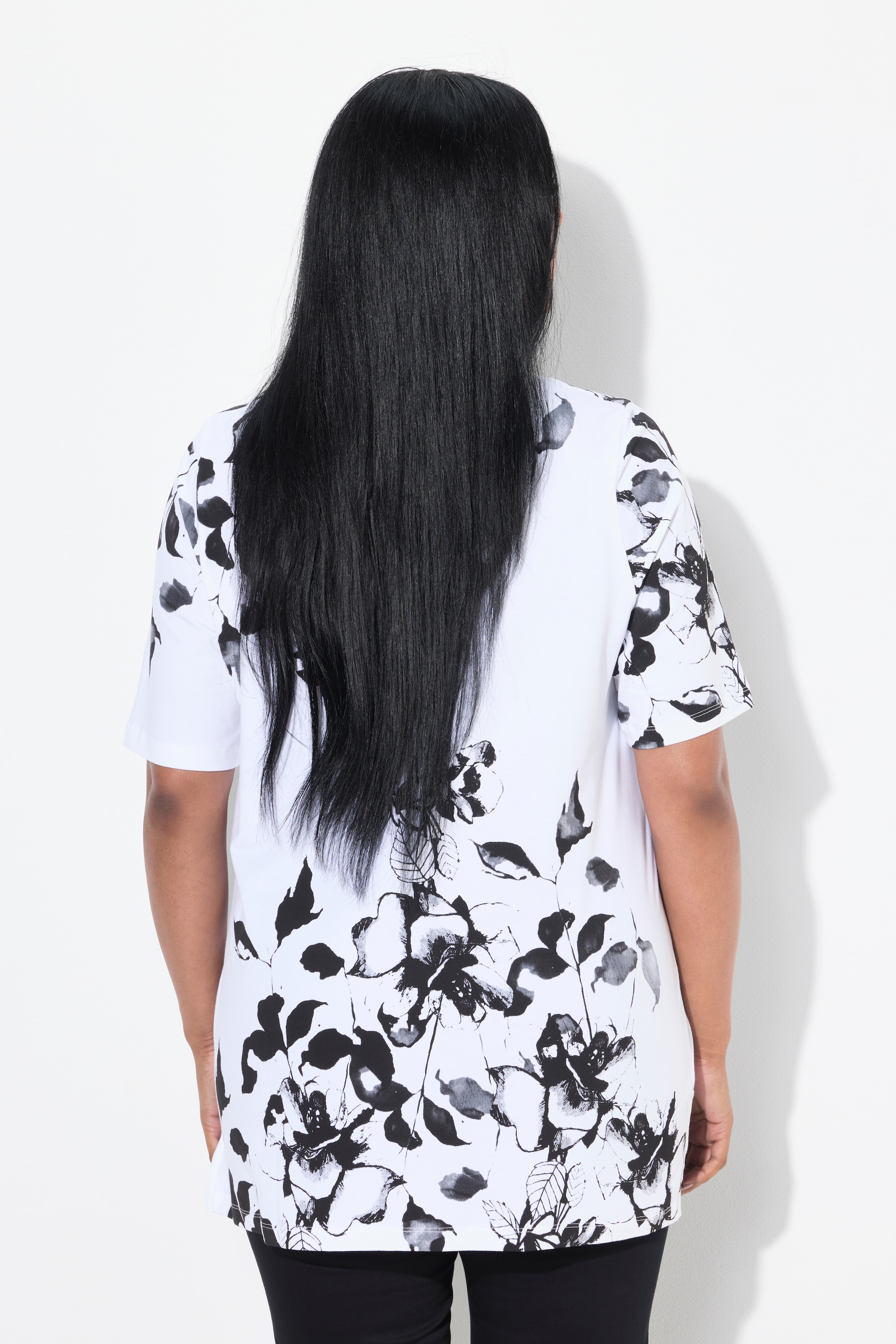 Ulla Popken Damen große Größen T Shirt Blüten A Linie Rundhals Halbarm