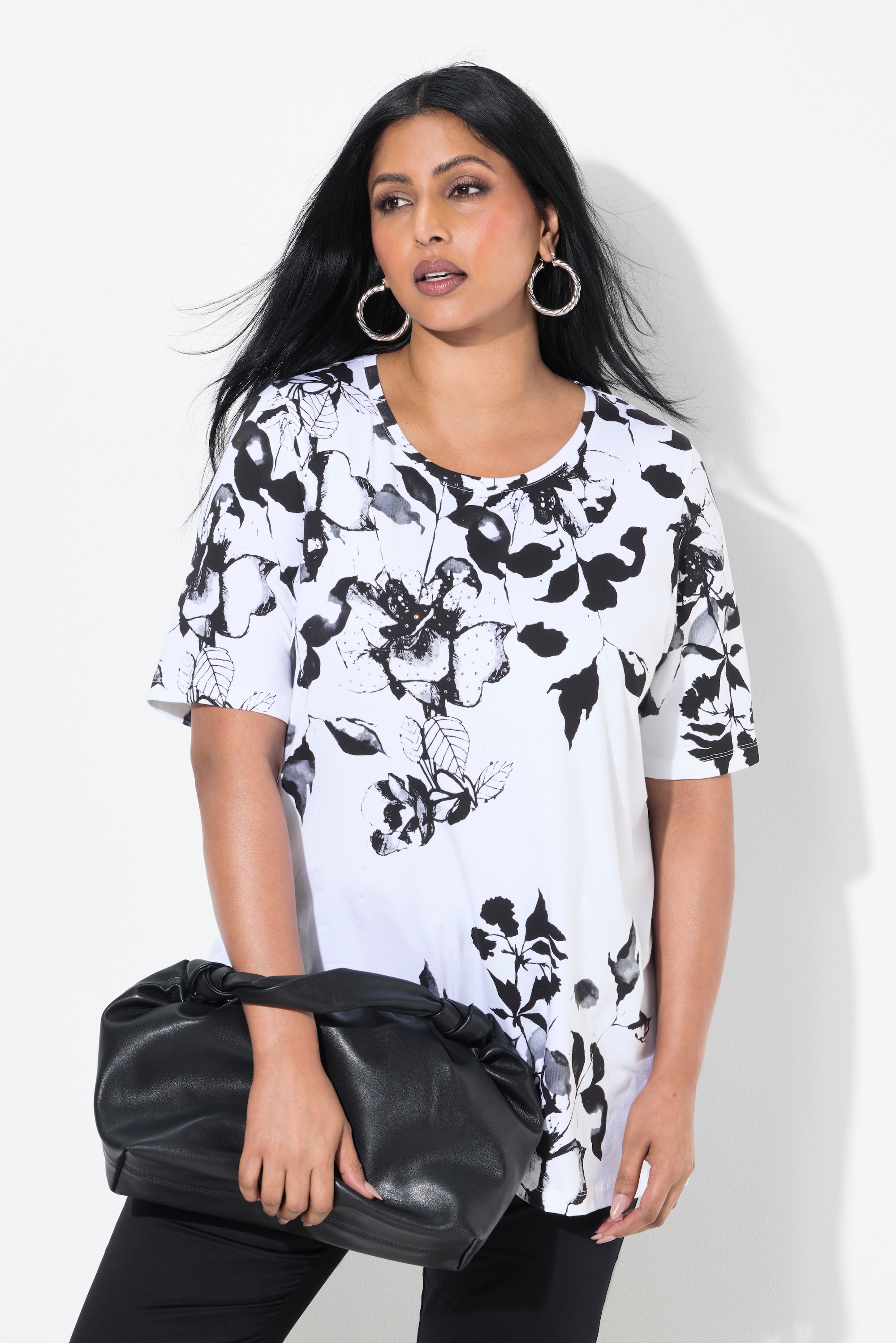 Ulla Popken Damen große Größen T Shirt Blüten A Linie Rundhals Halbarm