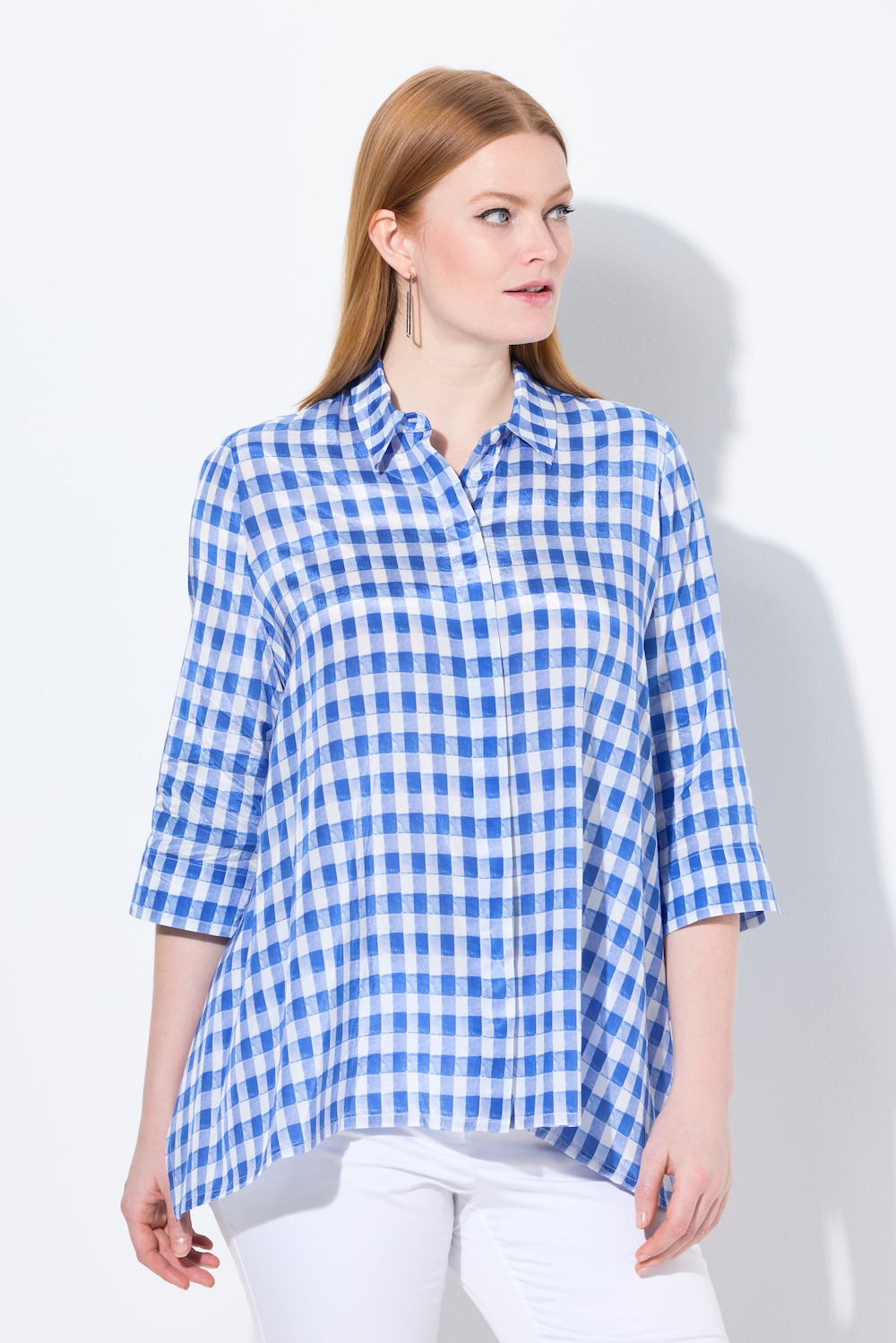 Große Größen Karobluse, Damen, weiß, Größe: 42/44, Viskose/Baumwolle, Ulla Popken