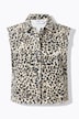 Straight cut fringed-edge leopard pattern jean vest