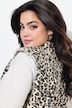 Straight cut fringed-edge leopard pattern jean vest