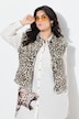 Straight cut fringed-edge leopard pattern jean vest