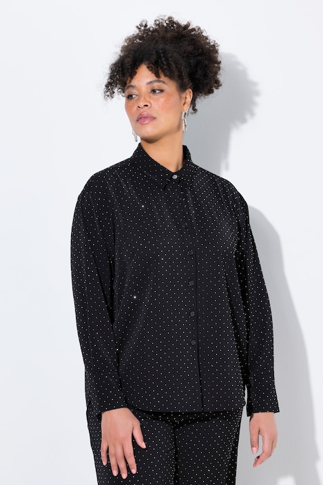 Blouse, oversized, all-over met glittersteentjes