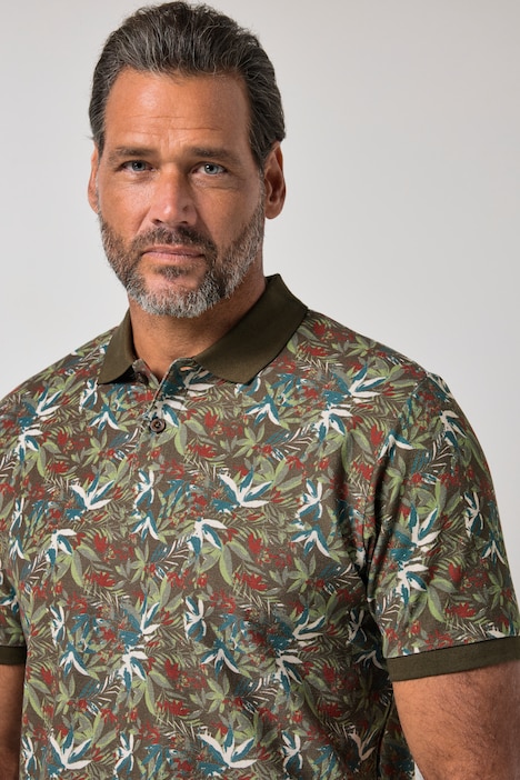 Poloshirt, Halbarm, Piqué, floraler Print, bis 8 XL