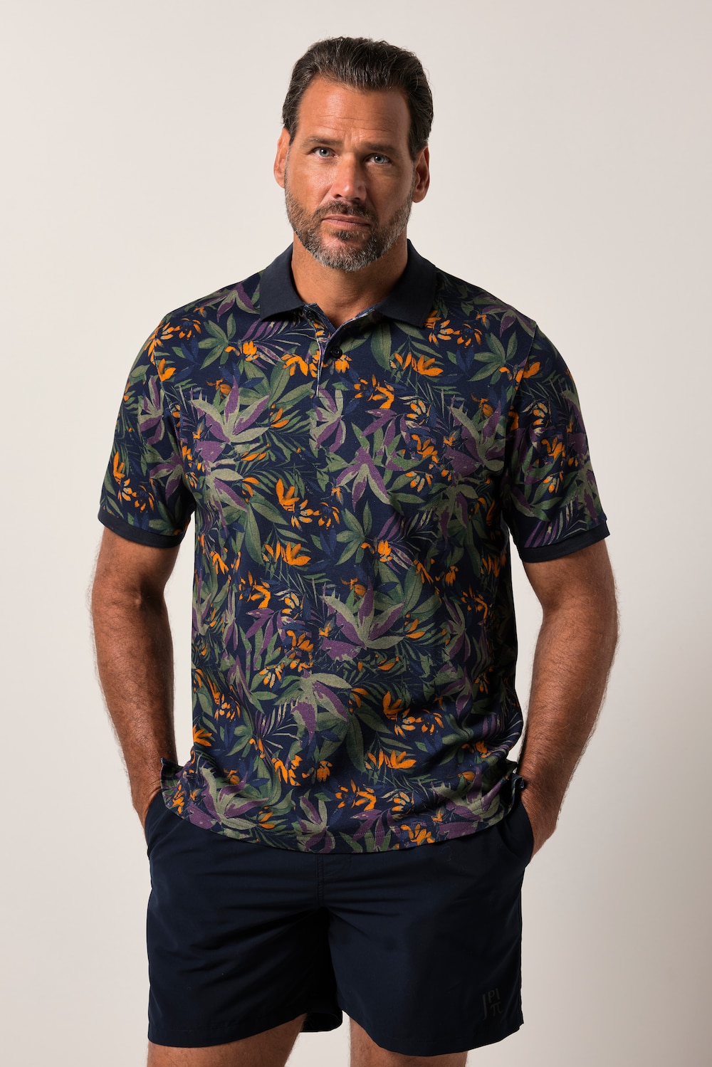 JP1880 poloshirt, korte mouw, piqué, bloemprint, tot 8XL