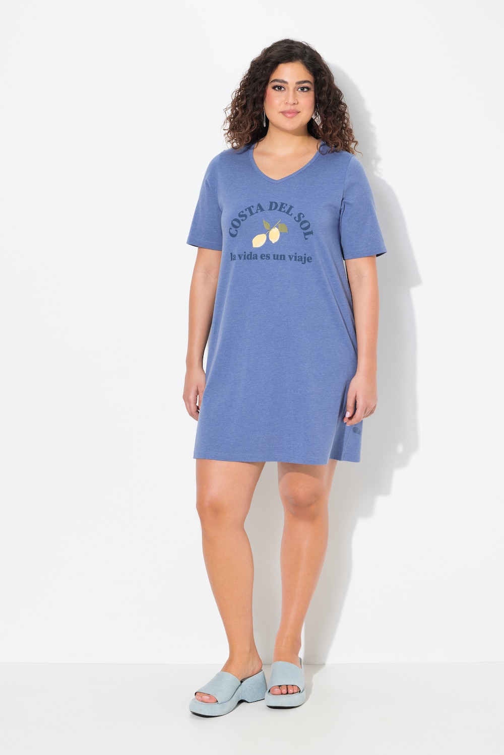 Große Größen Jerseykleid, Damen, blau, Größe: 42/44, Baumwolle/Polyester, Ulla Popken