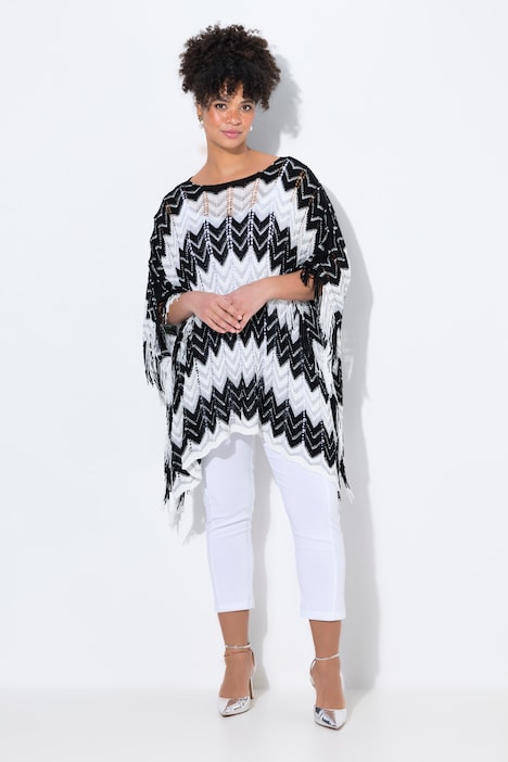 Poncho, oversized, zigzagbreisel met glitter