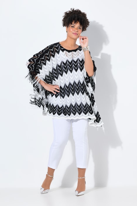 Poncho, oversized, Zackenstrick mit Glitzer