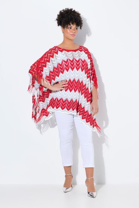 Poncho, oversized, Zackenstrick mit Glitzer