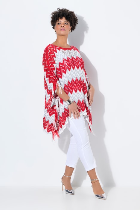 Poncho, oversized, Zackenstrick mit Glitzer